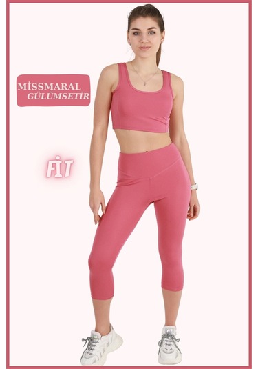 Diz Altı Kapri Tayt Gül Kurusu Yüksek Bel Toparlayıcı Dar Paça Karyoka Dikiş Detaylı Capri 1020 Gül Kurusu