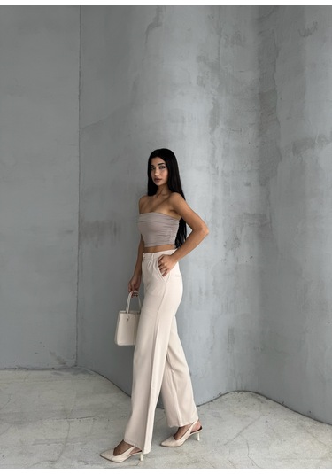 Kadın Palazzo Pantolon Oversize Kesim Bej