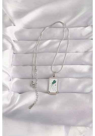 316l Çelik Gümüş Renk Beyaz Mineli Tarot Kolye Gümüş