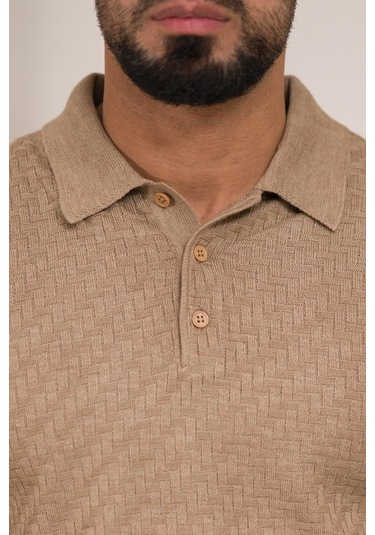 Woolen World Polo Yaka Slimfit Desenli Yünlü Erkek Triko Kazak Devetüyü