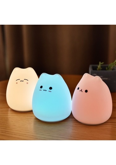 Metabagua De Beers Sevimli Kedi Gece Lambası Bebek Çocuklar Için Karikatür 7 Renk Silikon Uyku Lambası Dokunmatik Sensörlü Masa Lambası Ev Yatak Odası Dekorasyonu Için 5a4tzl Bej