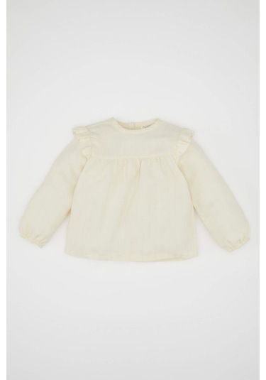 DeFacto Kız Bebek Bisiklet Yaka Twill Uzun Kollu Gömlek D6234A524WNER233 Ekru