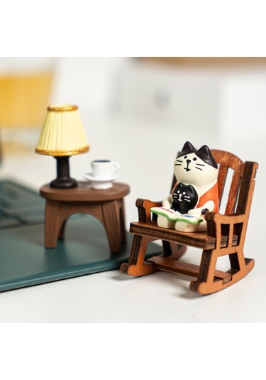 Hombey Kedi Kitap Okuyan Resin Masa Figürü - Rahatlatıcı Ofis Dekorasyonu - Sevimli Hediyelik Masaüstü Aksesuarı