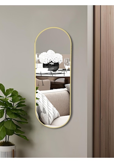 Model Alfa Dekoratif Ayna Duvar Aynası Konsol Aynası Mdf Elips Ayna 120x50 120 X 50 Gold