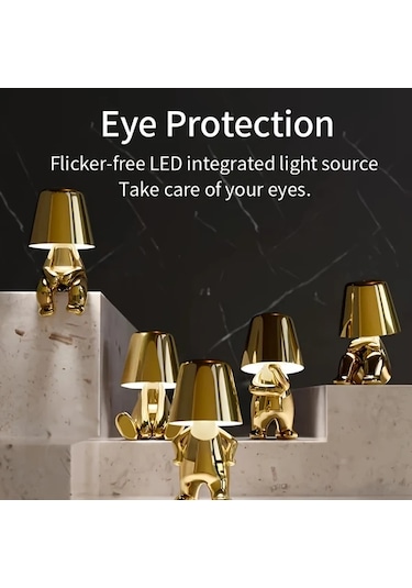 Willowhaven Golden Mr Who-f 1 Adet Modern Altın Ve Gümüş Thinker Masa Lambası Usb Portlu 3 Yönlü Ayarlanabilir Led Yatak Odası Oturma Odası Ofis Füme