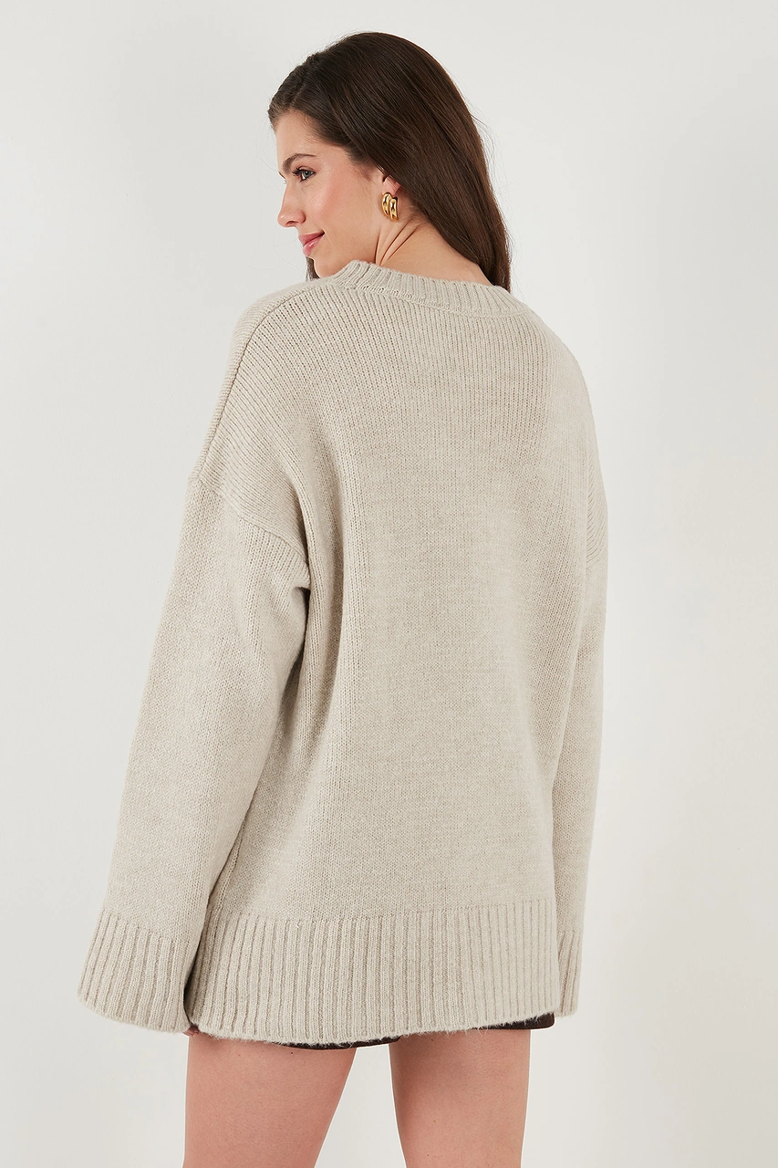 Lela Regular Fit Bisiklet Yaka Basic 2'Li Paket Triko Bayan Kazak 4616213S2 Taş-Bordo