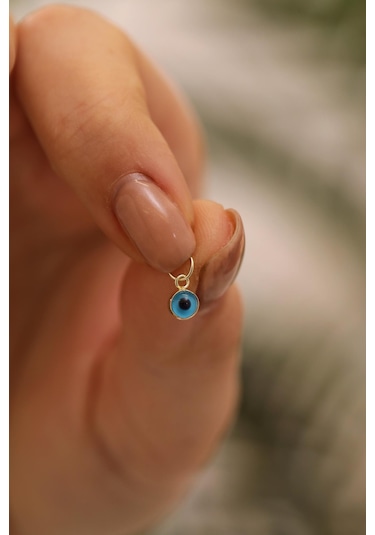 14 Ayar Altın Mini Mavi Göz Boncuk Kolye Ucu