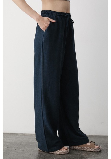 Lacivert Beli Lastikli Bol Paça Pantolon Lacivert