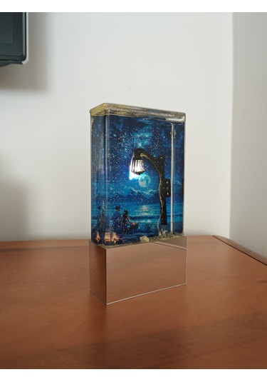 Işıklı Nostaljik Gümüş Sokak Lambası - Dekoratif Gece Lambası Gold