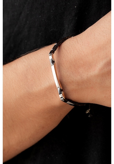 Cenova Kuyumculuk 14 Ayar Altın Bar Detaylı Siyah Seramik Erkek Bileklik 3 Mm Sarı Altın