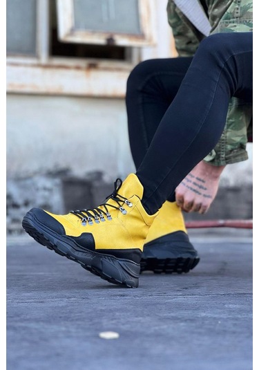 Wagoon Wg07 Sarı-siyah Renk Uzun Bağcıklı Bot Sarı