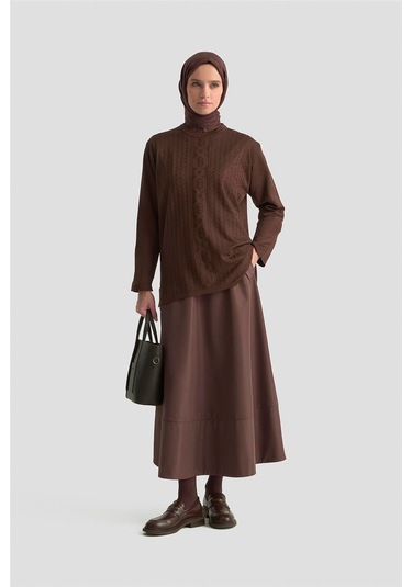 Armine Örgü Desenli Kazak 25kd7004 Kahverengi Kahverengi