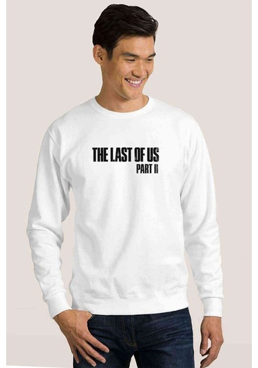 The Last Of Us Part 2 Logo Baskılı Beyaz Erkek Örme Sweatshirt (528637841)