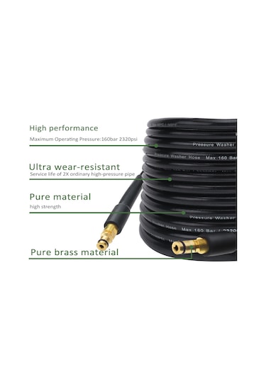 Lemestar Patlamaya Dayanıklı 10 Metre Yüksek Basınçlı Oto Yıkama Hortumu - Karcher Uyumlu 160 Bar