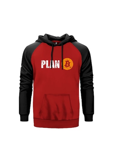 Kripto Para Plan B Kırmızı Reglan Kol Unisex Sweatshirt Hoodie Kırmızı