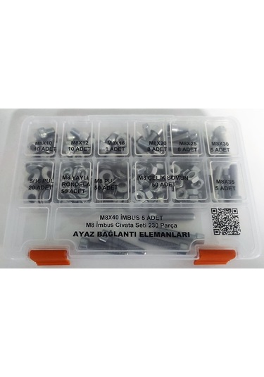 Ayaz M8 Imbus Civata Seti 230 Parça Dın 912 Alyan