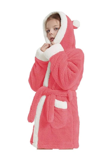 Maisonart Bunny Kapşonlu Unisex Wellsoft Çocuk Peluş Sabahlık Bornoz Pembe 4-5 Yaş Pembe