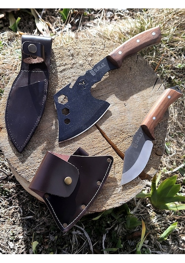 Kamp Balta Bıçak Seti 2 Parça Bıçak Kılıflı Outdoor Bıçak Deri Kılıf