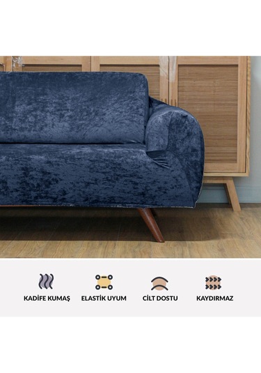 Kadife 3 3 1 1 Petrol Mavi Lastikli Kanepe Örtüsü Lastikli Koltuk Örtüsü Koltuk Kılıfı Pembe