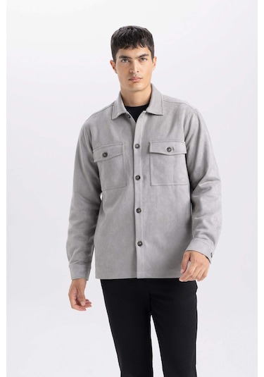 DeFacto Regular Fit Polo Yaka Süet Gömlek Ceket D3379AX25SPGR308