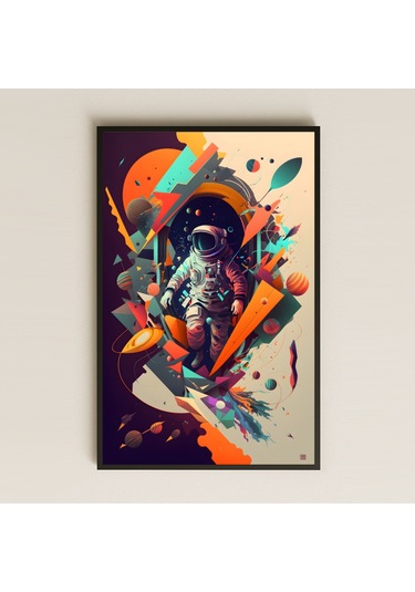 Soyut Geometrik Astronot Temalı Pleksi Tablo - Sanatsal Uzay Dekoru