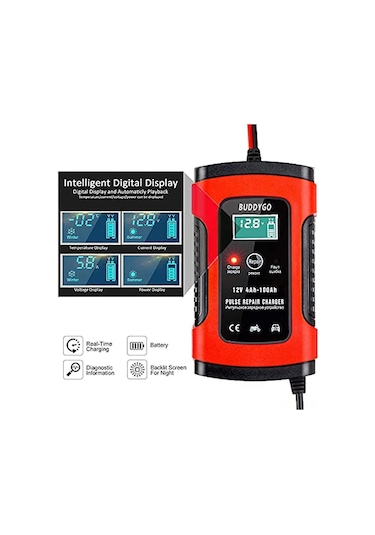 Buddygo Fbc12050 Tam Otomatik Akü Şarj Cihazı 5a 12v Araç Akü Şarj Cihazı Ve Bakım Cihazı - İngiltere Prizi Kırmızı
