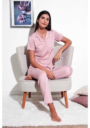 Lela Regular Fit Gömlek Yaka Kısa Kollu Bayan Pijama Takımı 65780124 Pudra Lela Regular Fit Gömlek Yaka Kısa Kollu Bayan Pijama Takımı 65780124 Pudra