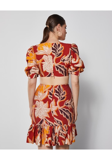 Desenli Kadın Mini Elbise - Pencere Detaylı - Modern Ve Şık - Günlük Ve Özel Günler İçin Elbise Kiremit