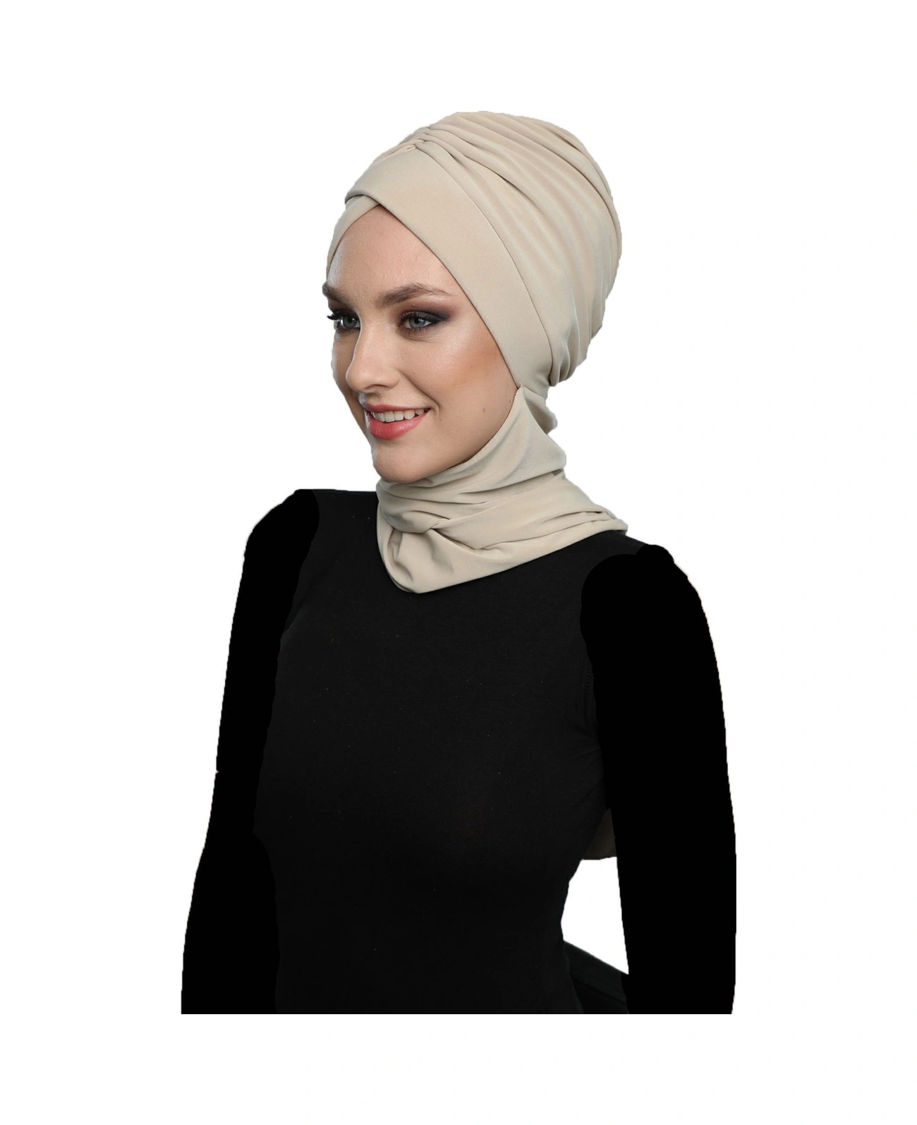 Kardelen Atkılı Astarlı Bej Hazır Türban Tesettür Havuz Ve Dış Bone Bej