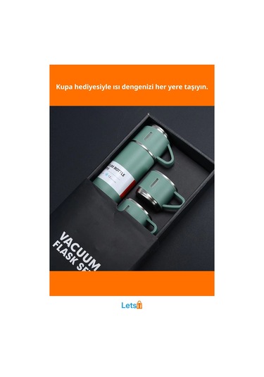 Paslanmaz Çelik 500ml Termos Ve 3 Adet Bardaklı Set Çok Renkli