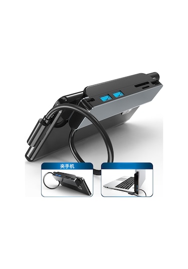 Sones Ad-065 6'sı 1 Arada Usb-c / Type-c - 4k Hdmı + Sd / Tf Kart Yuvası + Type-c + 2 Usb 3.0 Arka Klipsli Çok İşlevli Yerleştirme İstasyonu Hub