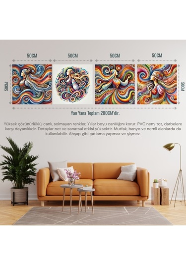 İskandinav Soyut Tablo Set Çerçevesiz 50x50cm Pvc Tablo 4'lü Set 016 Her Bir Tablo 50x50cm Büyüklüğündedir.