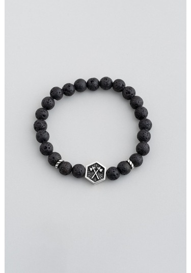 Attila'nın Kılıcı 18 Ayar Beyaz Altın Kaplama Gümüş Oniks Taşlı Ayarlanabilir Erkek Bileklik