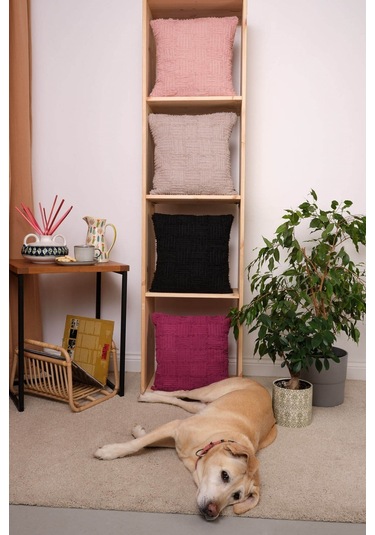 Peraluna Foam Pıllow Şifon Şerit Triko Yastık Kılıfı 45x45 Cm Fuşya - Fuşya