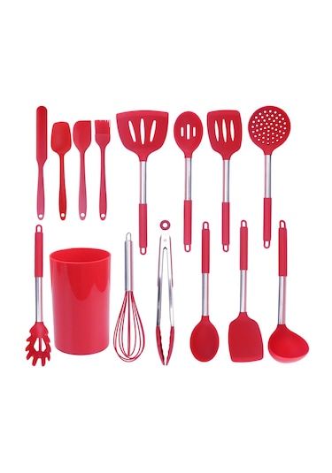 Suntek 15x Mutfak Aletleri Seti Izgara Malzemeleri Kırmızı Kırmızı Çok Renkli