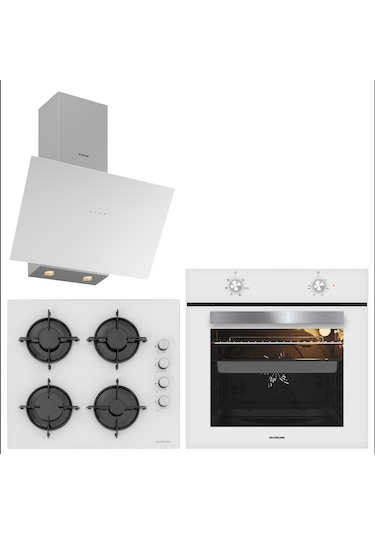 Silverline BO65E1W01-CS5349W01-3481 Flam Beyaz Cam Ankastre Set