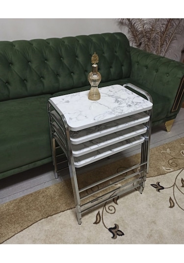 Mermer Desenli Şık 4'lü Piramit Tepsi Zigon Bulut