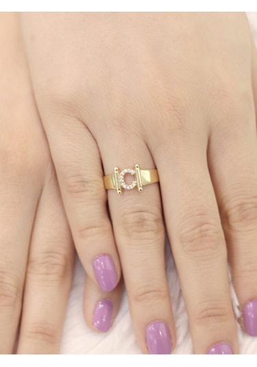 14 Ayar Altın Küçük C Harfli Taşlı Yüzük