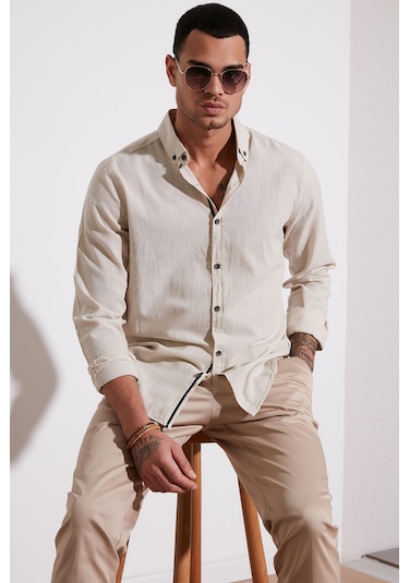 Buratti Pamuklu Regular Fit Düğmeli Yaka Erkek Gömlek Cf20S111871 Taş