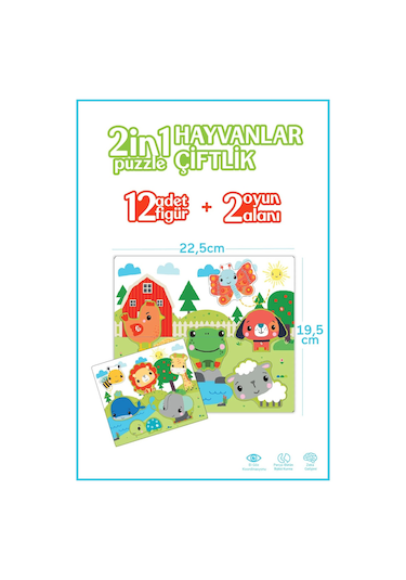 Eğitici Tak-çıkar Puzzle Seti Hayvanlar + Meyve Sebze 2 Li Set 3+