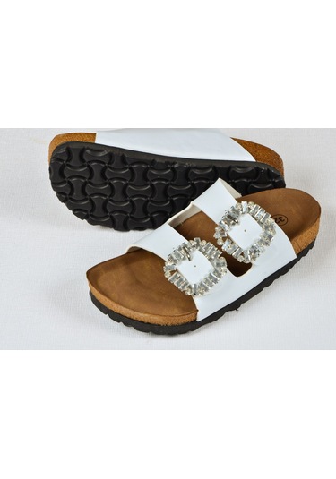 Kız Çocuk Mantar Tabanlı Çift Tokalı Ortopedik Birkeen Arizona Taşlı Terlik Beyaz Kız Çocuk Mantar Tabanlı Çift Tokalı Ortopedik Birkeen Arizona Taşlı Terlik Beyaz