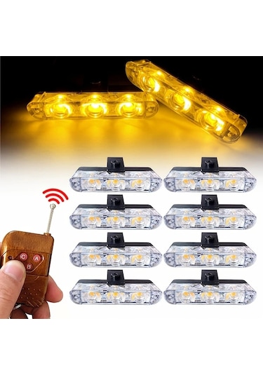 Xuweiwei 3 Led 8 Adet Uzaktan Kumandalı Sarı Beyaz Araba Led Işık Ön Çamaşır Askısı Lambası 12v Utv Atv Kamyonlar İçin Dekoratif Aydınlatma