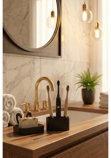 Oxyteez Dekoratif Banyo Sabunluk Seti Siyah Renk Reçine Tasarım Ev Ve Ofis Dekorasyonu