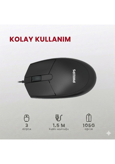 Philips SPT6237 Kablolu Türkçe Q Klavye ve Mouse Seti Siyah