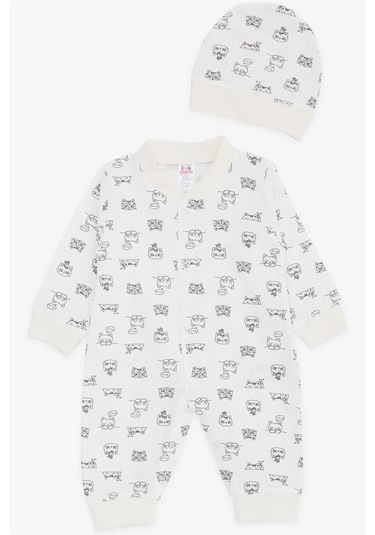 Breeze Erkek Bebek Tulum Uykucu Kedicik Desenli 0-3 Ay-6 Ay, Ekru-ekru Ekru
