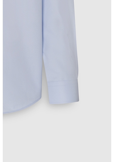 AC&Co / Altınyıldız Classics Erkek Mavi Kolay Ütülenebilir Slim Fit Dar Kesim İtalyan Yaka Armürlü Gömlek Mavi