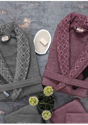 Güvenal Hayal 12 Parça Kutulu Jakarlı Bornoz Takımı Bornoz Havlu & Havlu Seti Banyo Çeyiz Seti 8 Çok Renkli