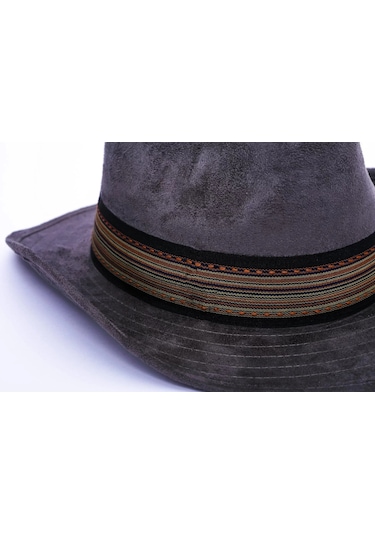Twingold İsme Özel Süet Kovboy Fötr Şapka - Ab01007 - Gri Gri