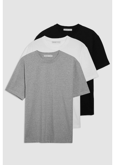 GRIMELANGE Cultıvated Erkek 3'lü Kalın Dokulu Regular %100 Organik Pamuk Çok Renkli T-shirt Çok Renkli