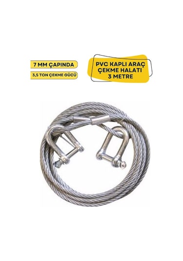 Çelik Araç Çekme Halatı 7 Mm Pvc Kaplı Çekme Halatı 3 Metre